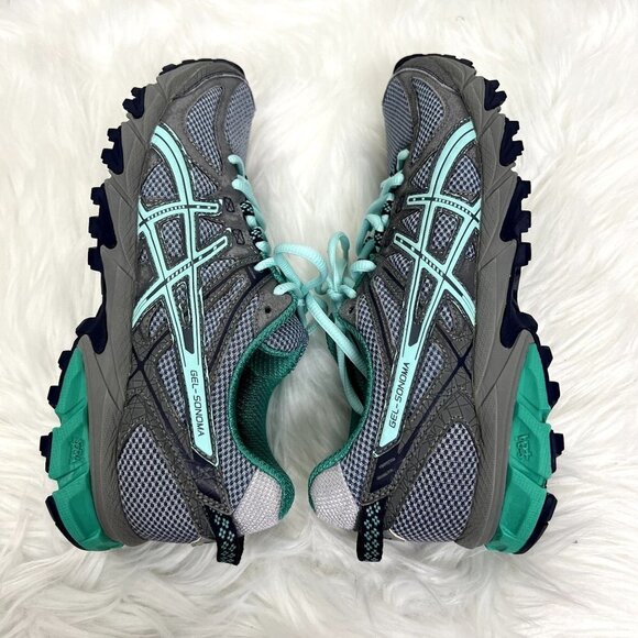 Asics Gel Sonoma Womens 9 Trail Running Shoes Gray Turquoise Athletic - Picture 3 of 11